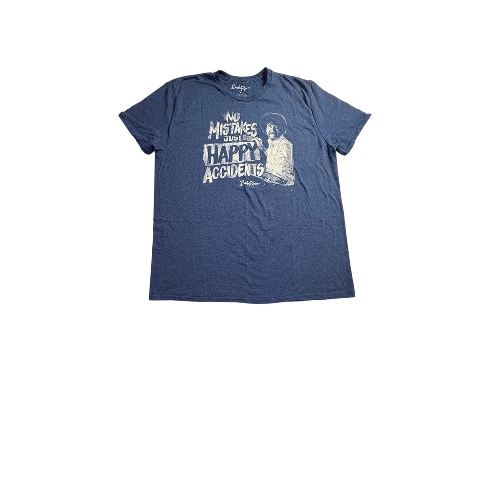 Bob Ross No Mistakes Just Happy Accidents Graphic T-Shirt XL Blue Tee-2067